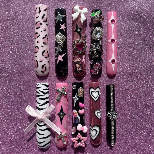 ギャルネイル 子供用ネイルチップ ゴテゴテネイル ピンクネイル ゼブラ