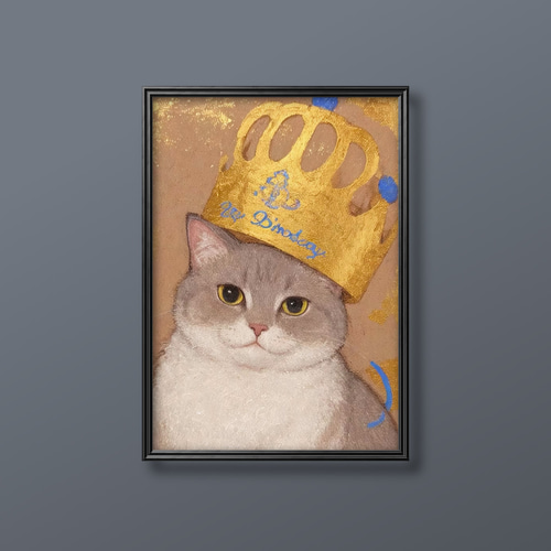 絵画 | イラストポスター 589☆ 【猫は王冠をかぶっている】 絵画