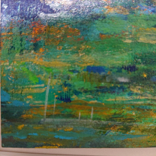 原画 うすくらがり～緑 インテリア 森林モチーフ 湖 抽象画 風景