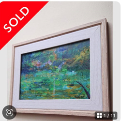 原画 うすくらがり～緑 インテリア 森林モチーフ 湖 抽象画 風景画