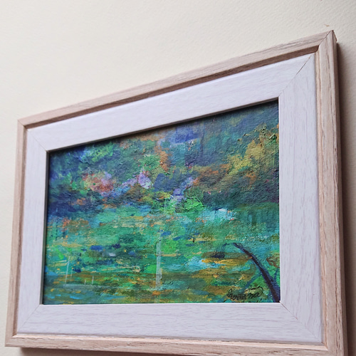 抽象画　アクリル画　原画　インテリア 原画 うすくらがり～緑 インテリア 森林モチーフ 湖 抽象画 風景