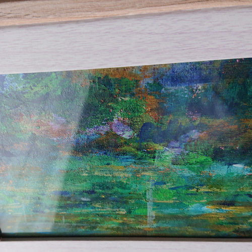 抽象画　風景画　原画　アクリル画　緑　インテリアアート 原画 うすくらがり～緑 インテリア 森林モチーフ 湖 抽象画 風景