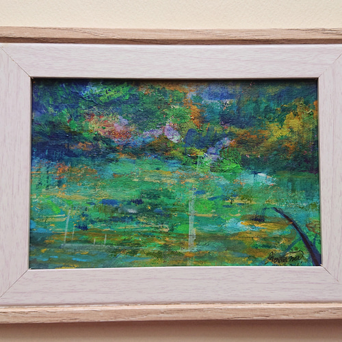 水彩画 抽象画 青と緑の作品 水彩抽象画（マット付き） | Pay ID