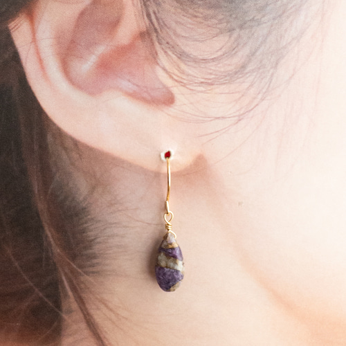 チャロアイトカルサイトコッパーの一粒ピアス イヤリング ピアス