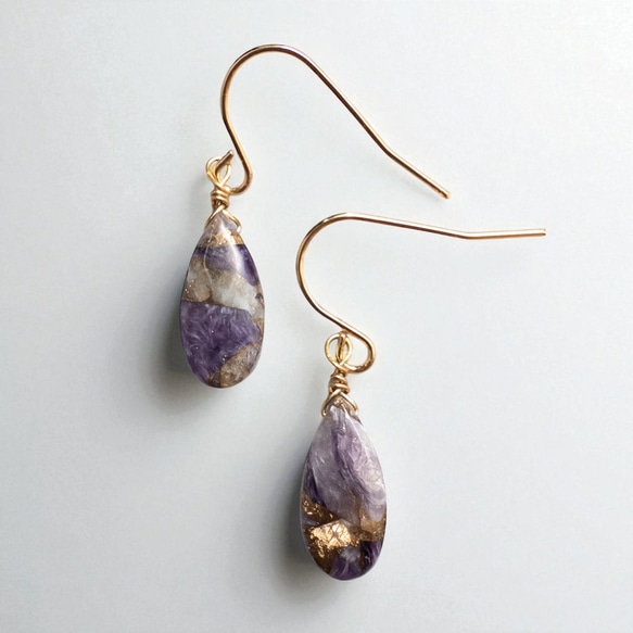 チャロアイトカルサイトコッパーの一粒ピアス イヤリング ピアス