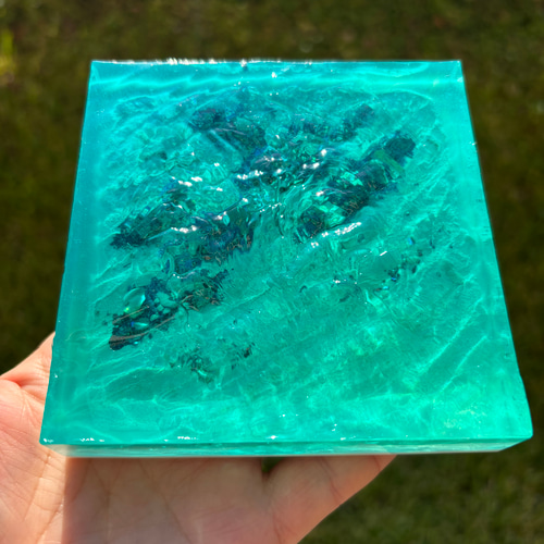 レジン 海アート さざなみ 波紋 砂紋 10×10cm ライト付 レジン 海アート さざなみ 波紋 砂紋 10×10cm ライト付