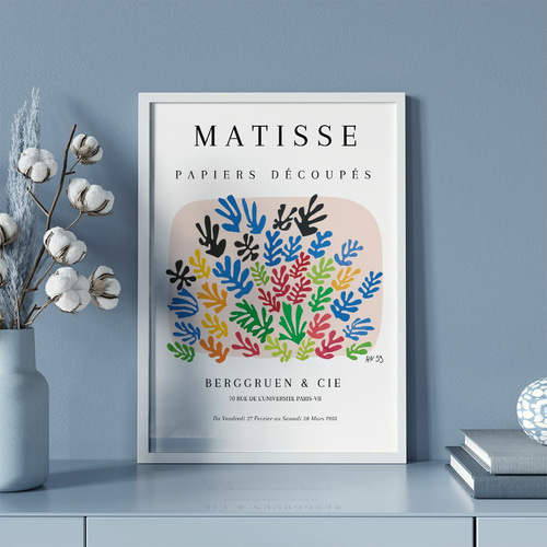 アートポスター マティス風カラフル切り絵ボタニカル ピンクベージュ地