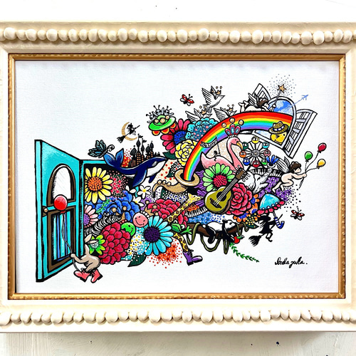 手描き絵画 「とびだす幸せ」 アクリル画 絵画 inabayuka 通販