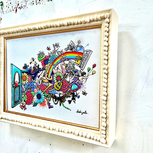 手描き絵画 「とびだす幸せ」 アクリル画 絵画 inabayuka 通販