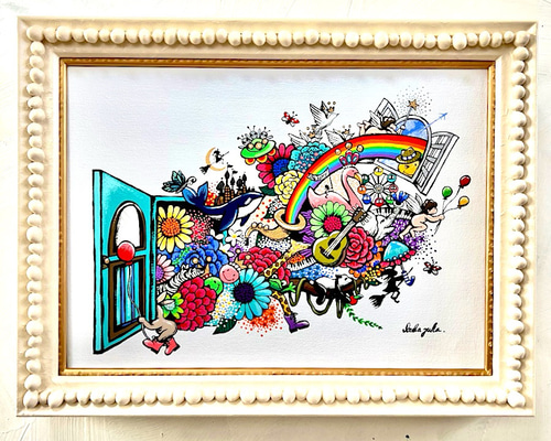 手描き絵画 「とびだす幸せ」 アクリル画 絵画 inabayuka 通販