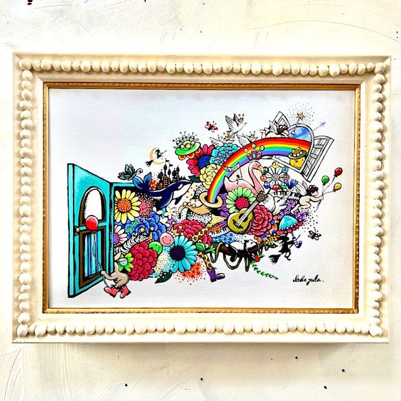 手描き絵画 「とびだす幸せ」 アクリル画 絵画 inabayuka 通販