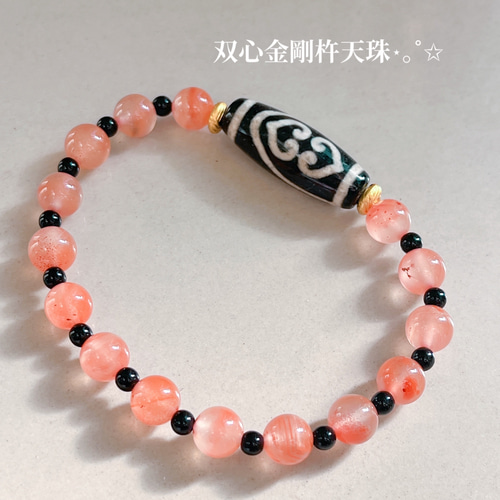 双心金剛杵天珠】天珠ブレスレット 朱砂瑪瑙 朱砂天珠ブレスレット 