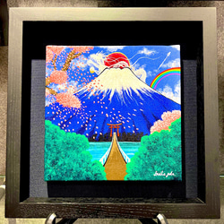 アクリル画 原画 額縁付き 作品名「とびだす幸せ」ハッピーな絵