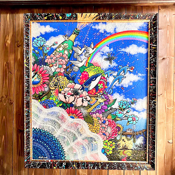手描き絵画 「とび出す幸せ」 アクリル画 絵画 inabayuka 通販