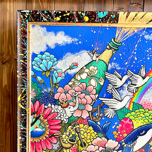 手描き絵画 「とび出す幸せ」 アクリル画 絵画 inabayuka 通販