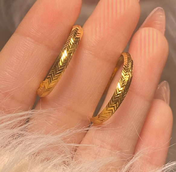 ★★24K★★（両耳）K24純金彫刻フープピアス直径2.4cm24金ピアス24K純金ピアス24金つけっぱなしOK 4枚目の画像