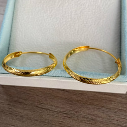 ★★24K★★（両耳）K24純金彫刻フープピアス直径2.4cm24金ピアス24K純金ピアス24金つけっぱなしOK 7枚目の画像