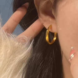 ★★24K★★（両耳）K24純金彫刻フープピアス直径2.4cm24金ピアス24K純金ピアス24金つけっぱなしOK 13枚目の画像