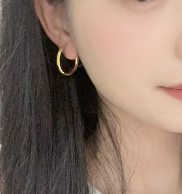 ★★24K★★（両耳）K24純金彫刻フープピアス直径2.4cm24金ピアス24K純金ピアス24金つけっぱなしOK 11枚目の画像