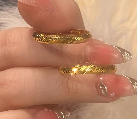 ★★24K★★（両耳）K24純金彫刻フープピアス直径2.4cm24金ピアス24K純金ピアス24金つけっぱなしOK 5枚目の画像