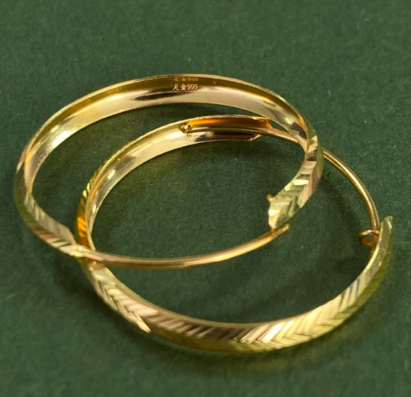 ★★24K★★（両耳）K24純金彫刻フープピアス直径2.4cm24金ピアス24K純金ピアス24金つけっぱなしOK 8枚目の画像