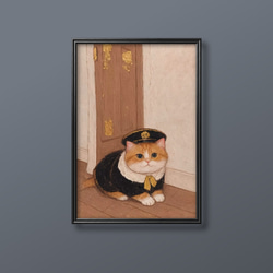大型セールや時期 絵画。原画【かわいい長毛黒猫ちゃんと梨】 絵画