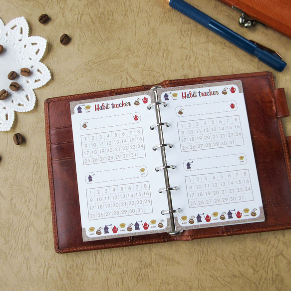 【品番：M6-20】ミニ6サイズ / ハビットトラッカー[珈琲グッズ] ：システム手帳リフィル 1枚目の画像