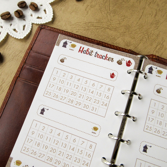 【品番：M6-20】ミニ6サイズ / ハビットトラッカー[珈琲グッズ] ：システム手帳リフィル 3枚目の画像