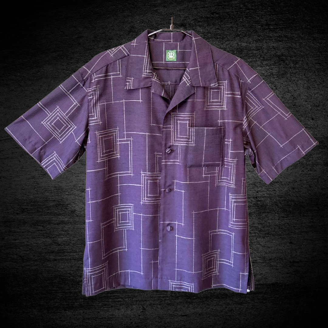 洗える着物のアロハシャツ【正絹】　織・紫　メンズMサイズ