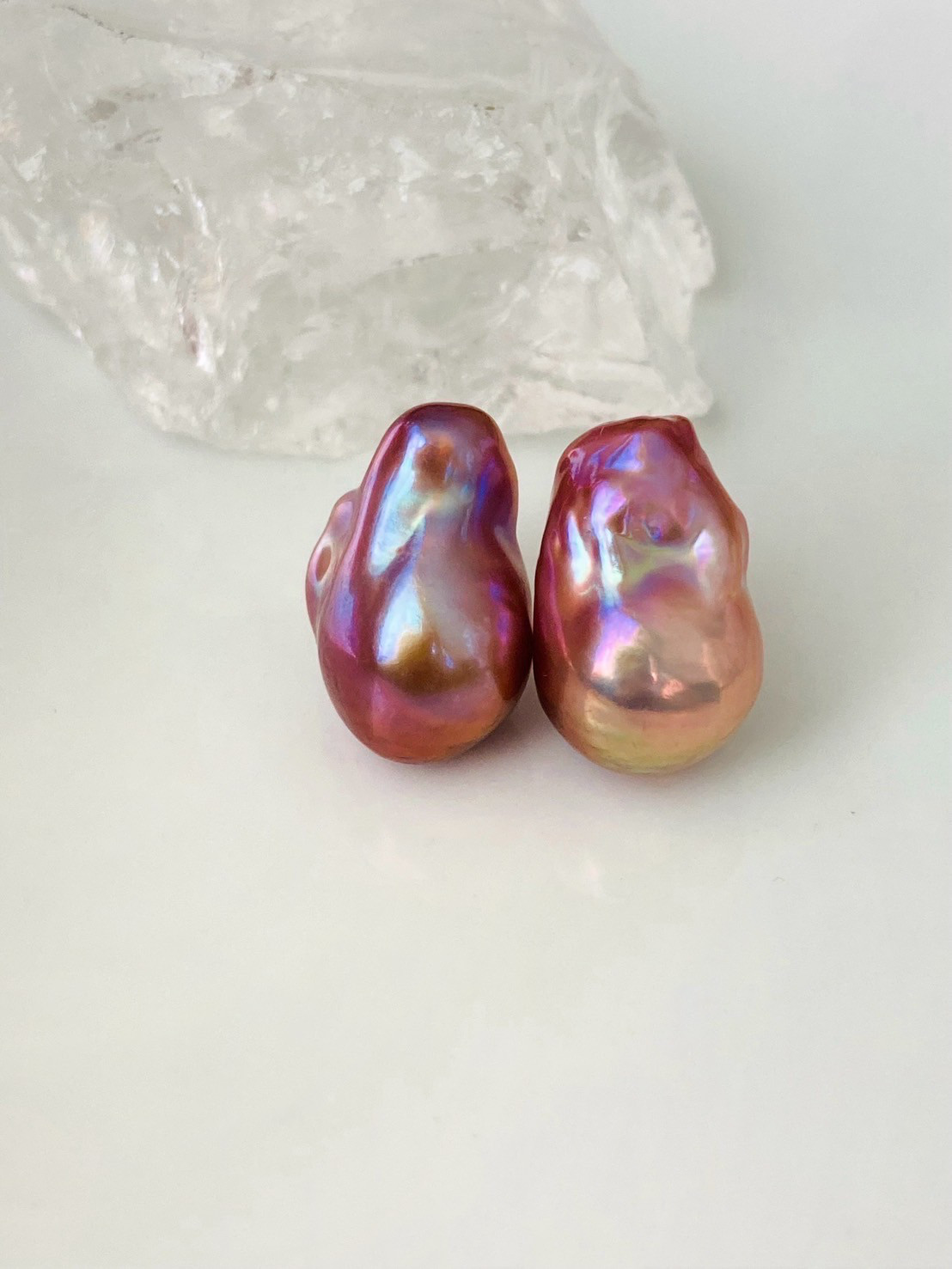 【一点もの】ピンクパープル系　バロックパールのピアス オイスターパール