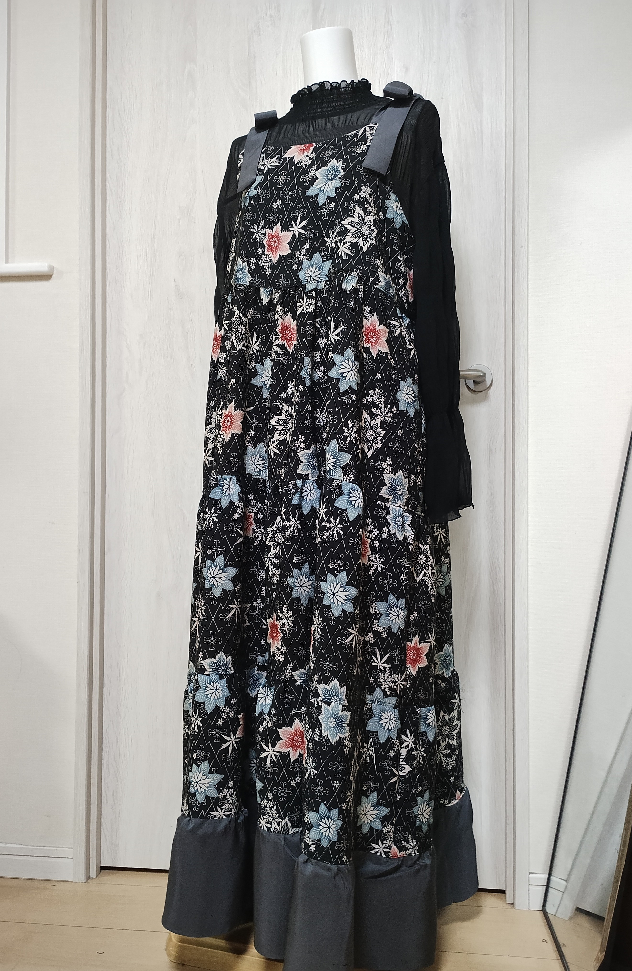 4段ティアード サロペット ジャンパースカート 着物リメイク