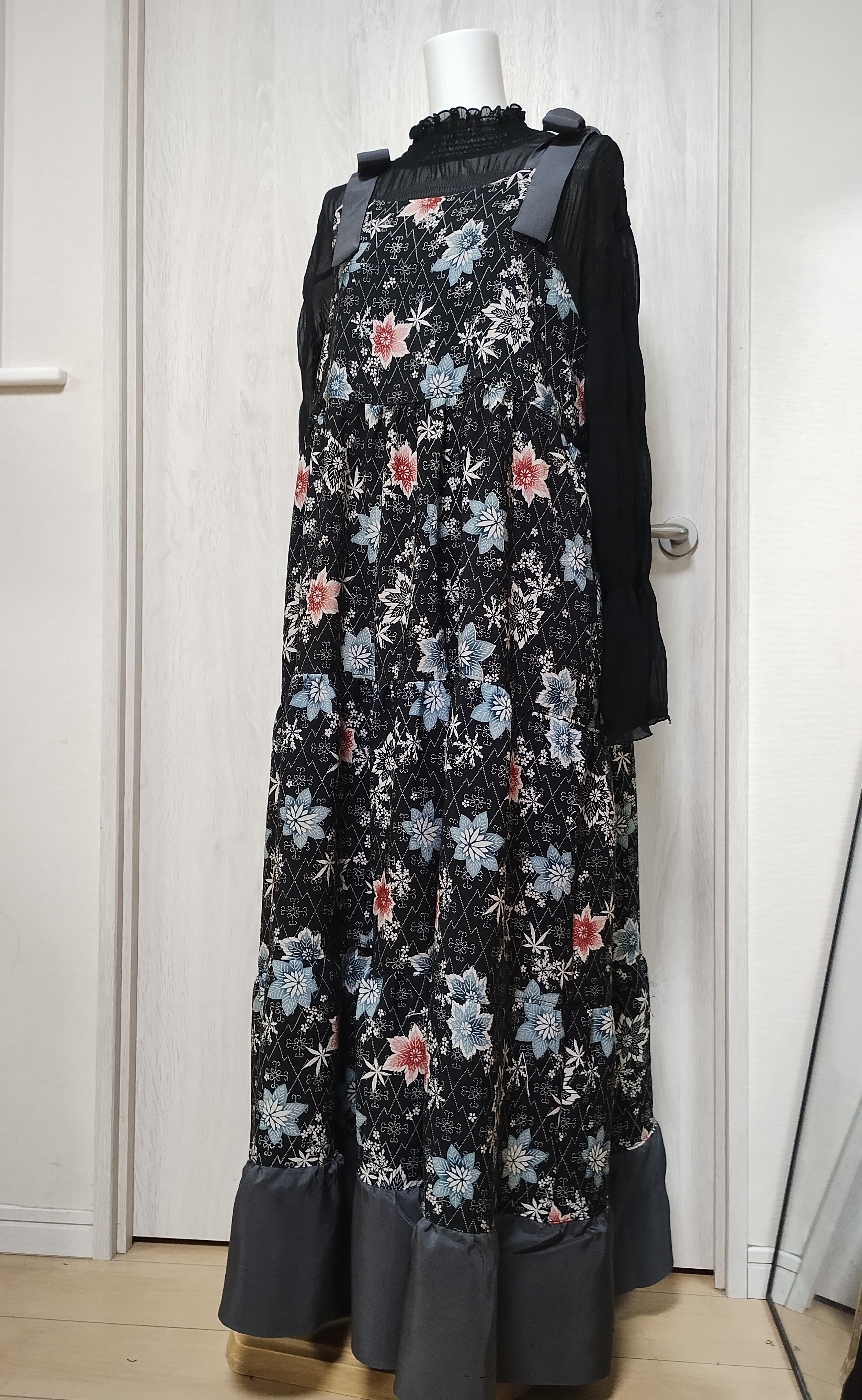 4段ティアード サロペット ジャンパースカート 着物リメイク