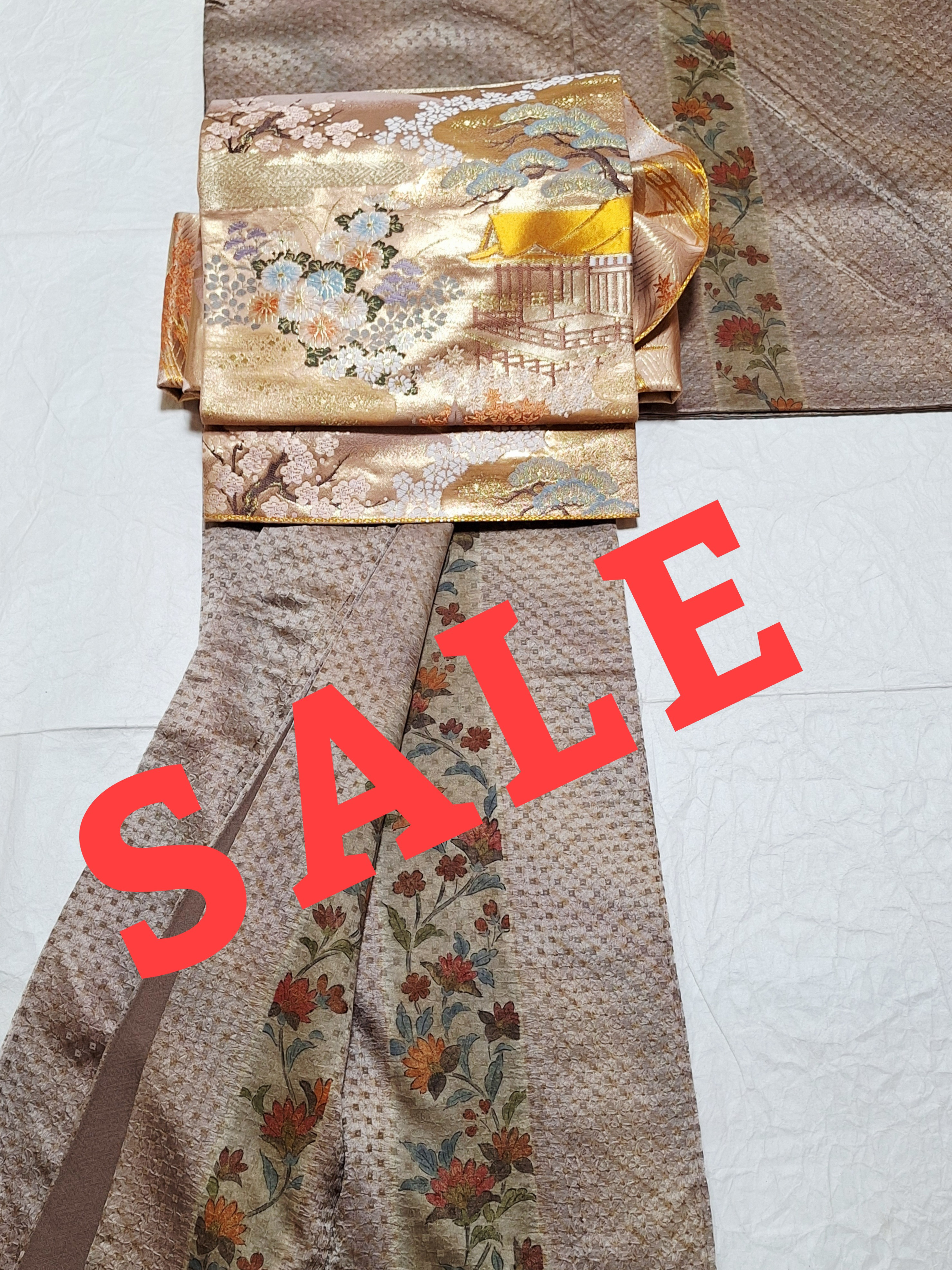 3,000円引き！【トールサイズ】ワンタッチ着物　くらわん着物　正絹小紋リメイク　絞り縦縞更紗文様　簡単着物　(帯は別売