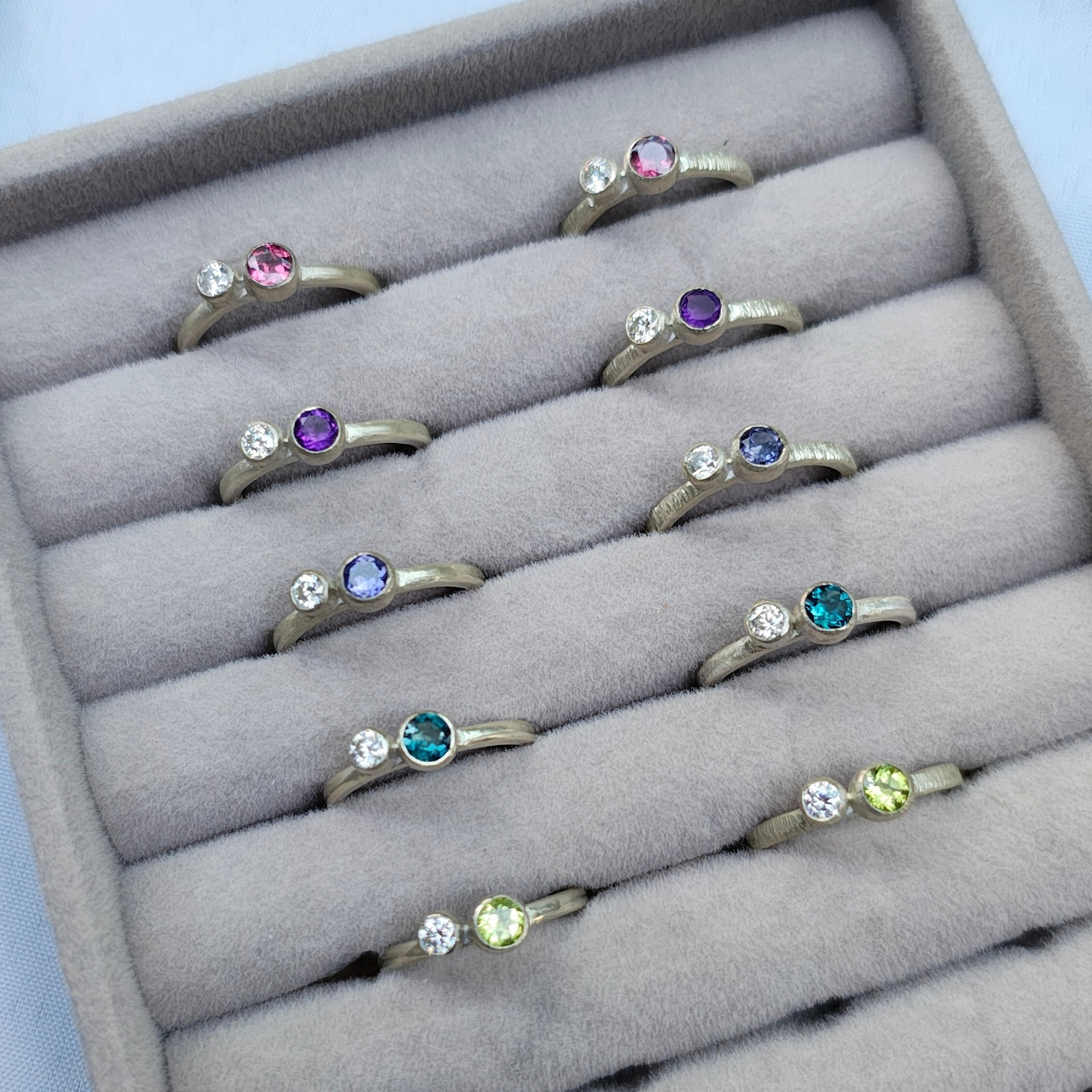 【選べる天然石】2粒シルバーリング 指輪 石留 誕生石 SV925 ガーネット アメジスト アクアマリン モアサナイト