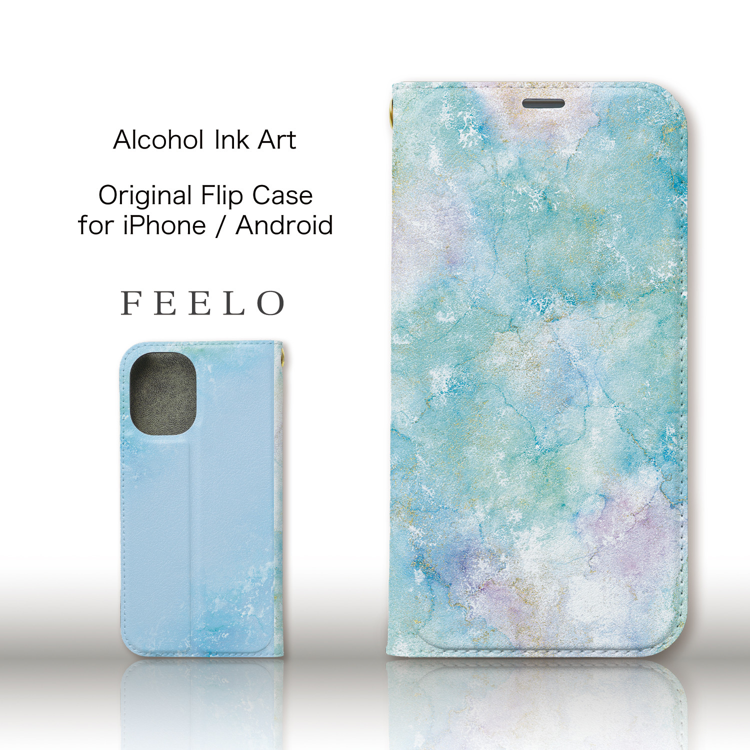 アルコールインクアート　スマホケース♡ ハート型ストラップ付き