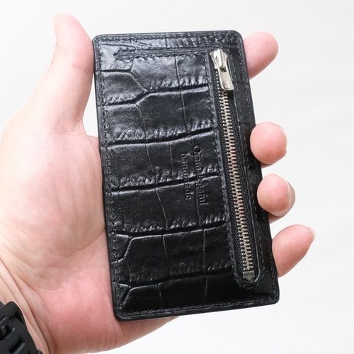 【ハンドメイド】本革　ミニフラグメントケース85×135　クロコ型押しブラック ハンドメイド】本革 ミニフラグメントケース85×135 クロコ型押し