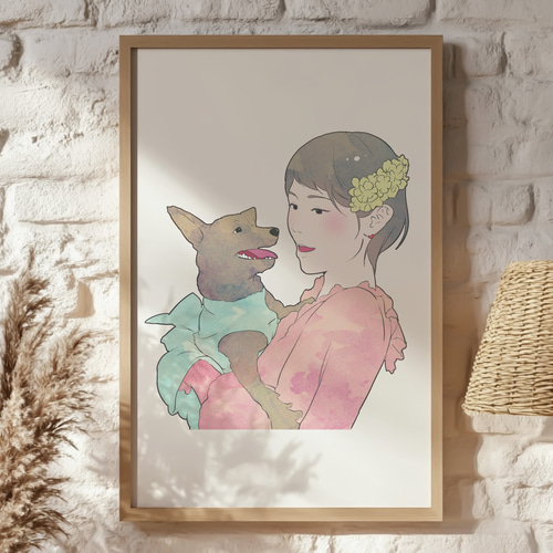 似顔絵オーダー　似顔絵　ウェディング　A4サイズ　三名様　A4サイズ犬 Wedding B4サイズ（257 x 364） 3名様｜ペット似顔絵 犬/猫など