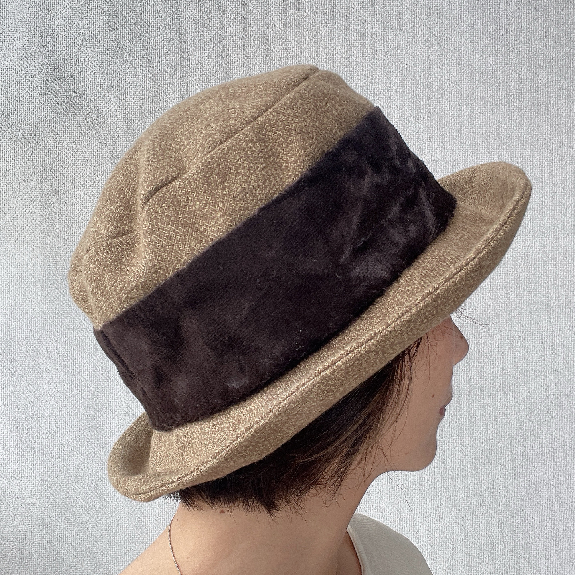 【受注製作】 ハット ブラウン 帽子 シック ナチュラル コットン コットンツイード 大きい 小さい