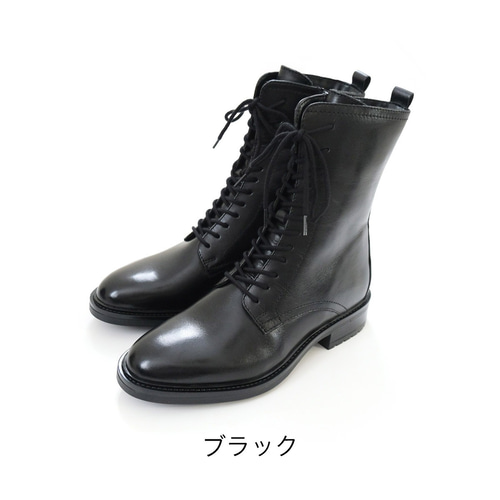 脚長効果バツグン 高品質な牛革のミドル丈レースアップブーツ / PO