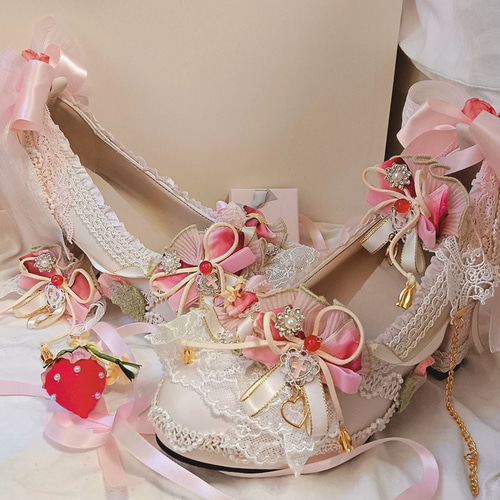 ロリータファッション 靴 ヒール 可愛い リボン付き ロリィタ 靴 全8色 リボン付きストラップシューズ 2.5㎝ヒール