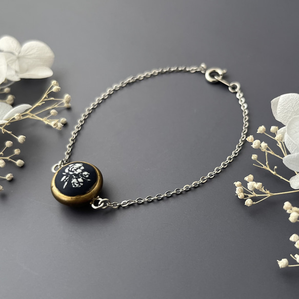 薔薇 マット ブレスレット サージカルステンレス ネイビー