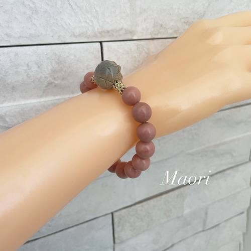 天然石 龍アラシャン＆ピンクアラシャン デザインブレスレット