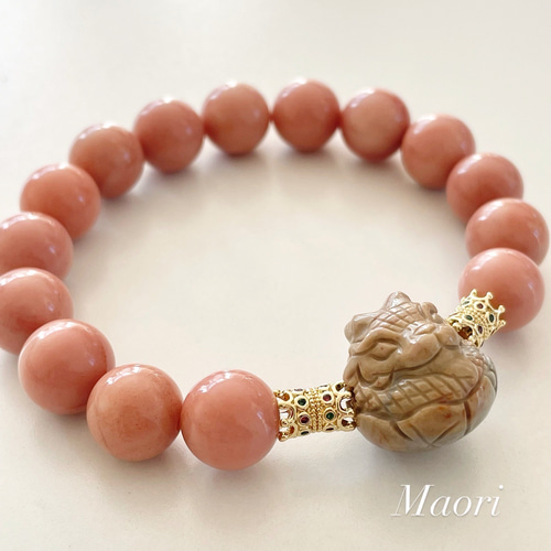 天然石 龍アラシャン＆ピンクアラシャン デザインブレスレット