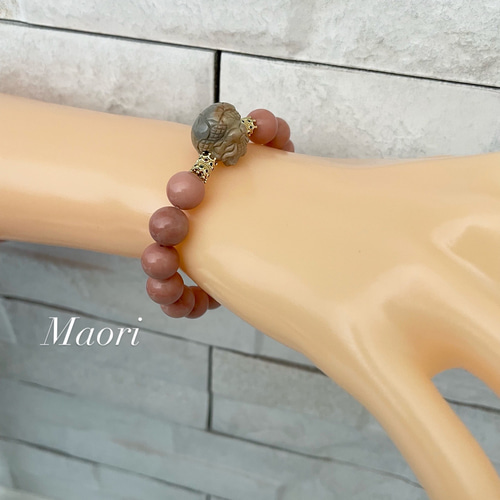 天然石 龍アラシャン＆ピンクアラシャン デザインブレスレット