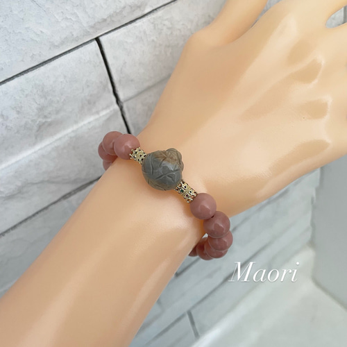 天然石 龍アラシャン＆ピンクアラシャン デザインブレスレット