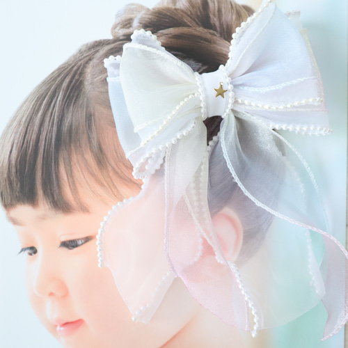 再販多数】パールグラデーションリボン ヘアゴム キッズ ヘア おしゃれ
