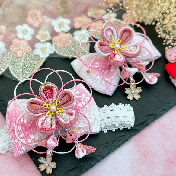 和風 ベビー ヘアバンド つまみ細工 100日祝い 百日祝い お食い初め ひな祭り 753 七五三 和 ベビー袴 髪飾り 1枚目の画像