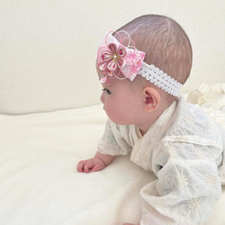 和風 ベビー ヘアバンド つまみ細工 100日祝い 百日祝い お食い初め ひな祭り 753 七五三 和 ベビー袴 髪飾り 3枚目の画像