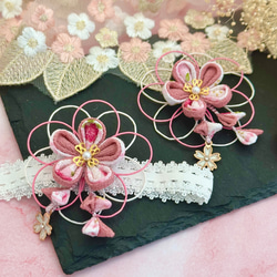 和風 ベビー ヘアバンド つまみ細工 100日祝い 百日祝い お食い初め ひな祭り 753 七五三 和 ベビー袴 髪飾り 2枚目の画像