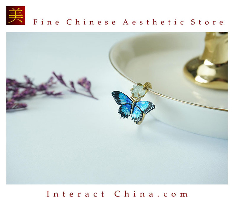 100%手描きアート 蝶々調整可能リング エレガントなアートスタイル - オリジナルデザイン#101